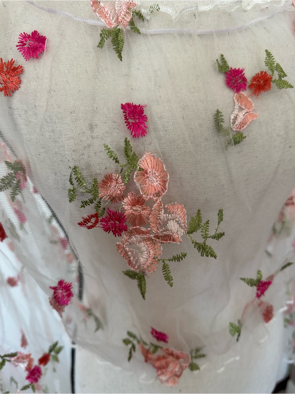Floral Embroidered Sheer Mesh Off-Shoulder Crop Top Fairycore Cottagecore XL - Picture 3 of 10